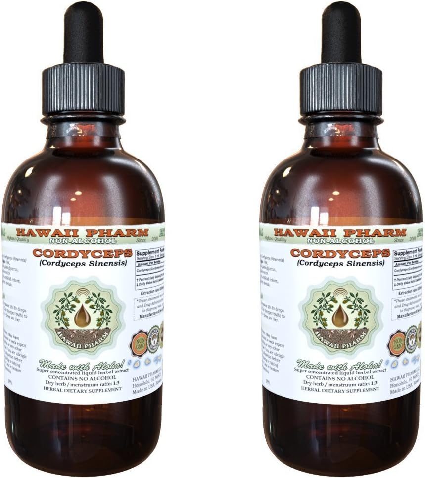 Cordyceps Alcohol-Free Liquid Extract, Cordyceps (Cordyceps Sinensis) Mushroom Glycerite Hawaii Pharm Natural Herbal Supplement 2x4 oz 2