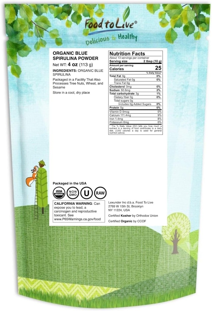 Food to Live Organic Blue Spirulina Powder, 4 Ounces – Non-GMO, Pure Raw Blue-Green Algae Extract, Vegan, Non-Irradiated, Great for Juices, Smoothies, Shakes, Drinks, and Food Coloring 3