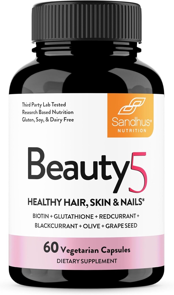 Sandhu's Beauty5 Capsules|60 Vegetarian Capsules| 30 Servings|Skincare Supplement| Supplement for Hair, Skin & Nail- Supports Collagen Synthesis| Keto & Vegan Friendly 2