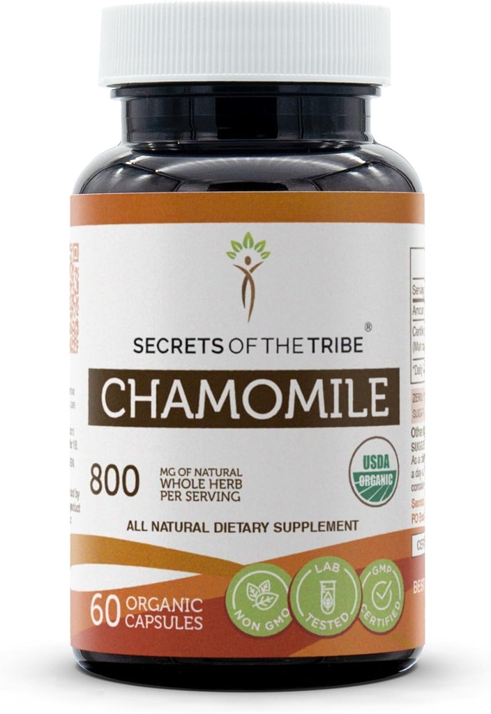 Secrets of the Tribe Chamomile USDA Organic Capsules | Certified Organic Vegetarian Capsules, Herbal Dietary Supplement | Matricaria recutita Dried Flower (60 Count) 2