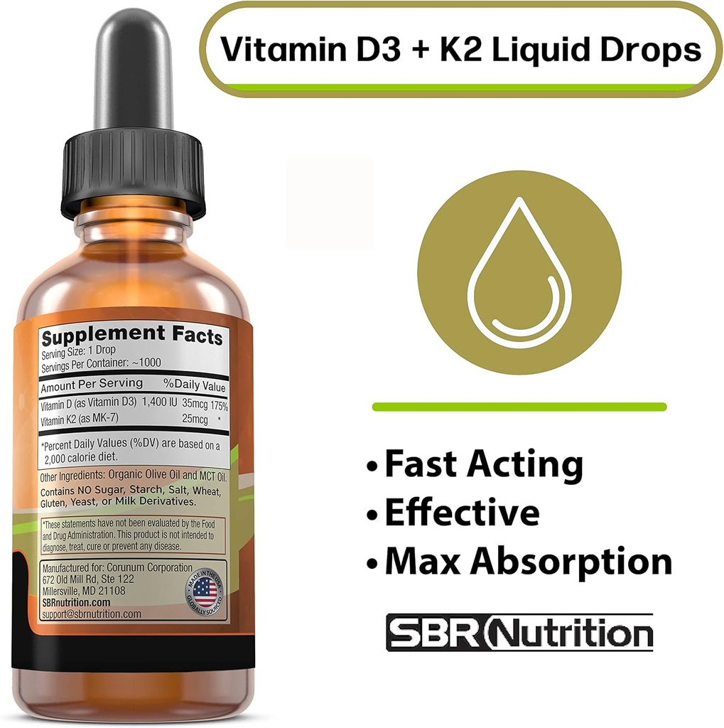 Vitamin D3 + K2 Liquid Drops - Bone & Heart Health