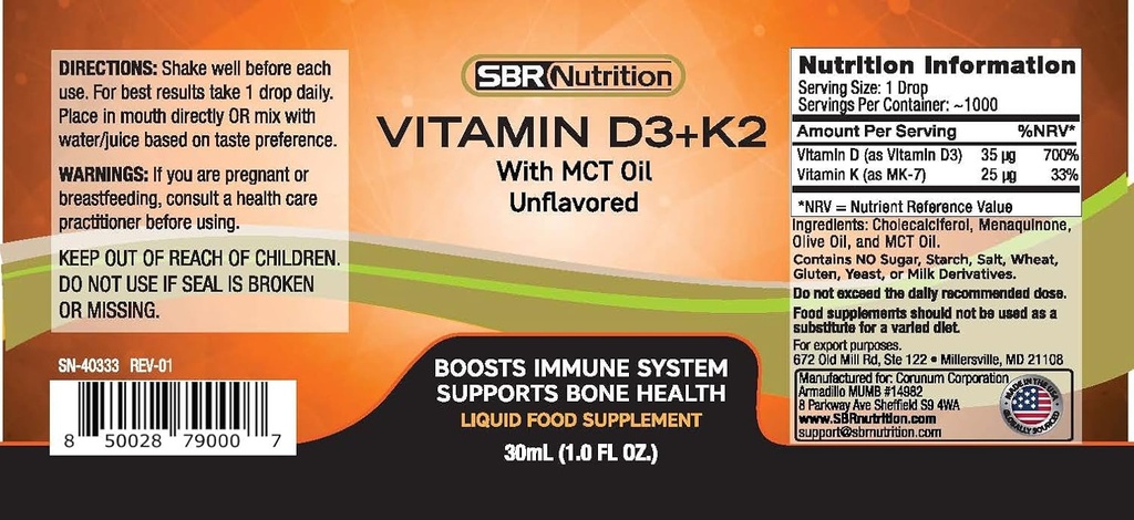Vitamin D3 + K2 Liquid Drops - Bone & Heart Health