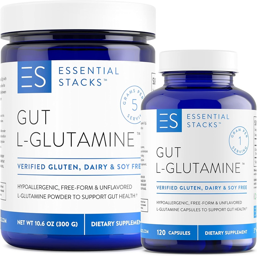 Essential Stacks L-Glutamine Home & Away Bundle - L Glutamine Powder & Capsules 2