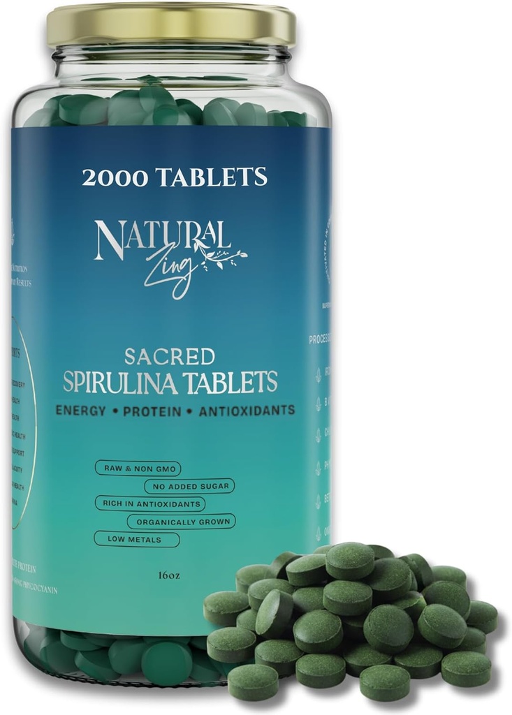 Natural Zing 100% Pure Spirulina (Raw, Organic) |1000 16oz Powder, Tablets | Vegan Protein | Phycocianin | Beta Carotene 2