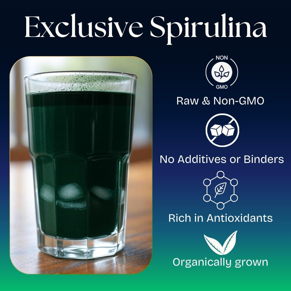 Natural Zing 100% Pure Spirulina (Raw, Organic) |1000 16oz Powder, Tablets | Vegan Protein | Phycocianin | Beta Carotene 4