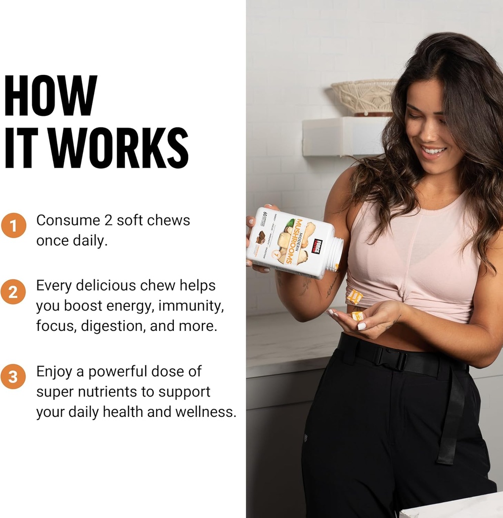 Force Factor Modern Mushrooms Soft Chews, Mushroom Supplement with Lions Mane, Turkey Tail, & Cordyceps to Support Energy, Immunity, & Digestion, Cinnamon Roll, 180 Soft Chews, 3-Pack 5