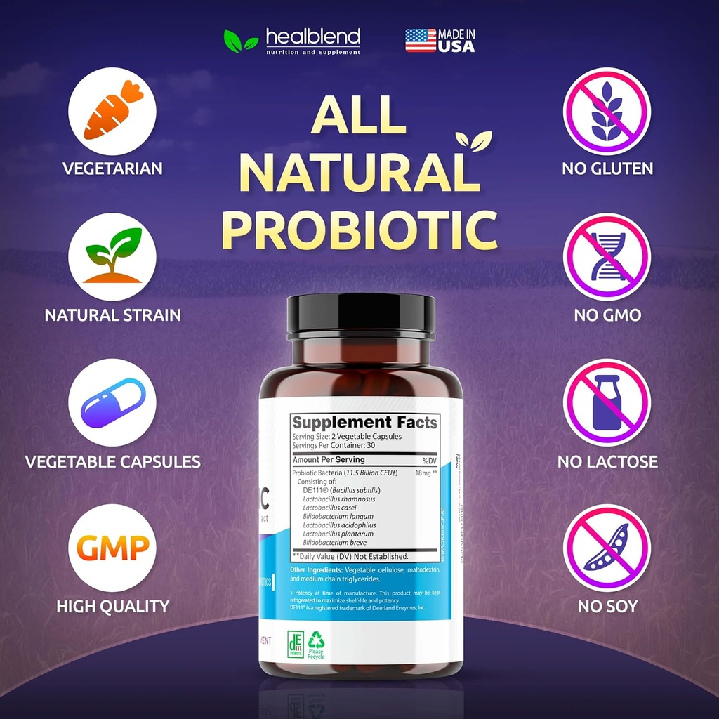 Probiotics for Digestive Health, 11.5 Billion CFU per Serving: DE111, Lactobacillus, Bifidobacterium, Acidophilus Probiotic Supplement, Bloating, Gas and Constipation Relief, 60 Capsules 6
