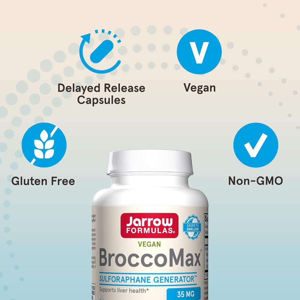 Jarrow Formulas BroccoMax Sulforaphane Generator 35mg w/Sulforaphane Glucosinolate & Myrosinase, Dietary Supplement for Liver Health Support, 60 Delayed Release Veggie Caps, 30 Day Supply(Pack of 12) 6