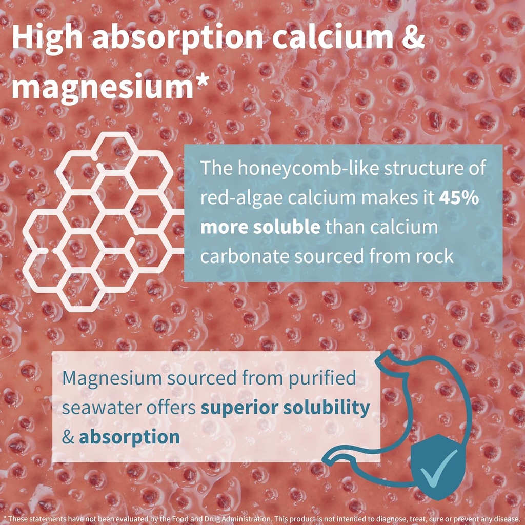 Igennus Algae Calcium & Magnesium Supplement, Plant Based, High Absorption, K2 & D3, Non-GMO Red Algae Mineral Complex for Bone & Teeth Support, for Women and Men, with Boron, Vegan, 6 x 60 Tablets 4