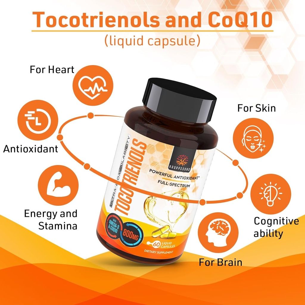 Kroppssund Tocotrienols 800mg Supplement | Rich in Vitamin E Tocotrienols | Cardiovascular, Antioxidant, Cellular Energy Production - 120 Liquid Capsules 4