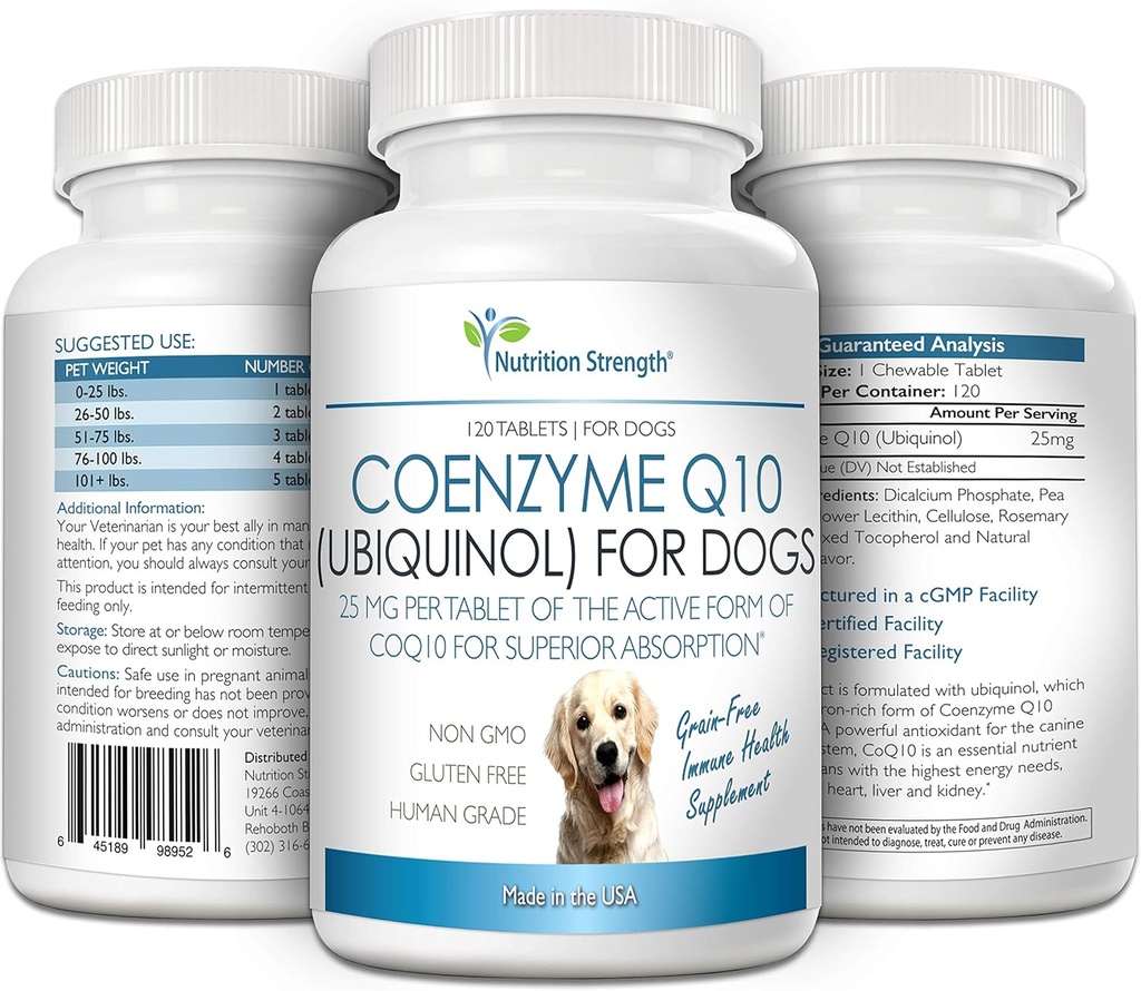 Coenzyme Q10 for Dogs Grain-Free Supplement, Ubiquinol - The Electron-Rich Form of CoQ10, Promotes Heart Health, Cognitive and Energy Support for Dogs, 120 Chewable Tablets 5