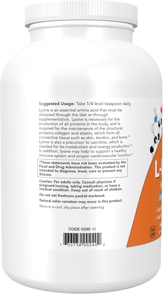 NOW Supplements, L-Lysine (L-Lysine Hydrochloride) Powder, Supports Collagen Synthesis*, Amino Acid, 1-Pound (Pack of 2) 4