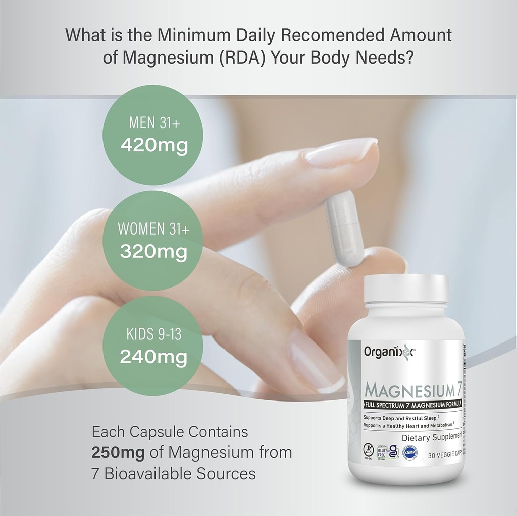 Organixx Magnesium Glycinate Supplement for Support Sleep, Muscle & Heart Health, 7 Type Magnesium Complex with Vitamin B6, Manganese Citrate, Gluten Free, Vegan, Non GMO, High Absorption, 90 Capsules 3
