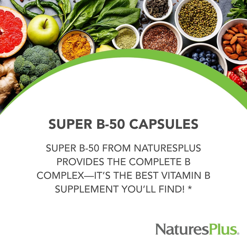 Natures Plus Super B50-90 Vegetarian Capsules - High Potency B Complex Vitamin Supplement - Brain & Energy Booster - Gluten-Free - 90 Servings 4