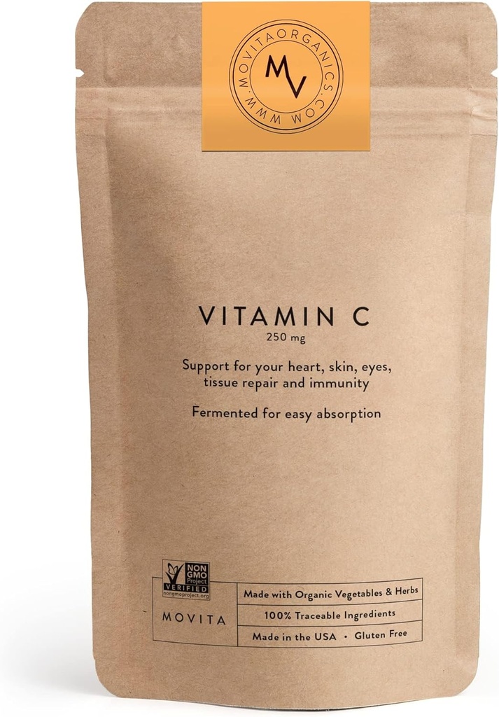 Movita Fermented Vitamin C 250mg – Immunity Booster, Antioxidant Protection, Aids Collagen Synthesis & Iron Absorption – Organic, Vegan, Gluten-Free, Non-GMO – 30-Day Supply (Eco-Friendly Pouch) 2