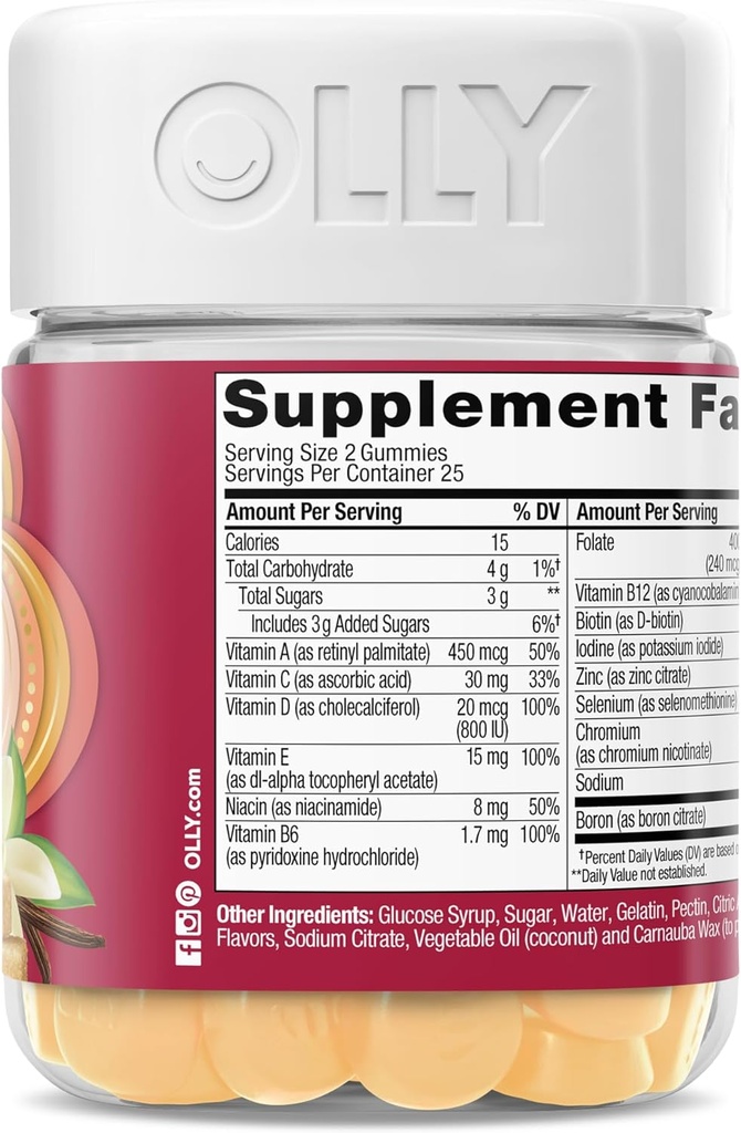 OLLY Women's Multi, Vitamins A, C, D, E, B, Zinc, Limited Edition, Cozy Crème Brulee - 50ct 4
