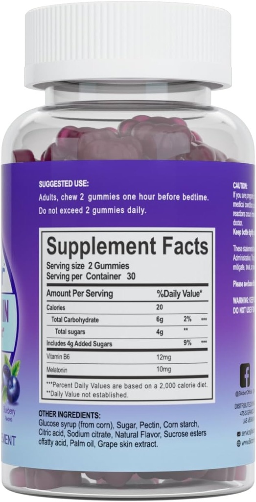 Natural Melatonin Gummy 10mg, Sleep Support Supplement Gummies Vegan Dietary with Vitamin B6 for Adult (Blueberry, 60 Count) 3