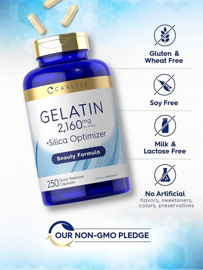 Carlyle Gelatin Capsules | 2160 mg | 250 Pills | with Silica Optimizer | Non-GMO, and Gluten Free Supplement 5