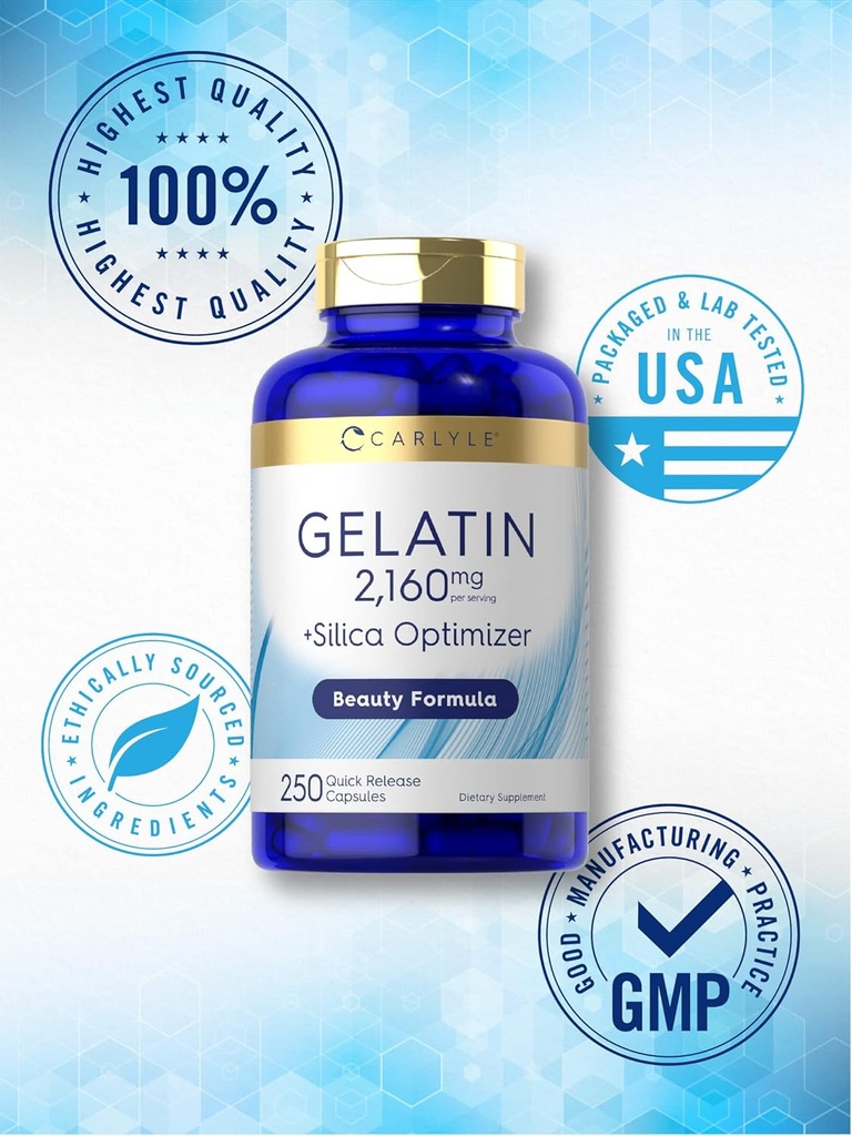 Carlyle Gelatin Capsules | 2160 mg | 250 Pills | with Silica Optimizer | Non-GMO, and Gluten Free Supplement 6