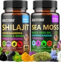 Shilajit, Ashwagandha Capsules & Sea Moss Capsules Black Seed Oil Capsules Ashwagandha, Turmeric - Shilajit for Woman Men Immune Support Rhodiola Rosea, Shilajit 60 Capsules & Sea Moss 60 Capsules Set 2