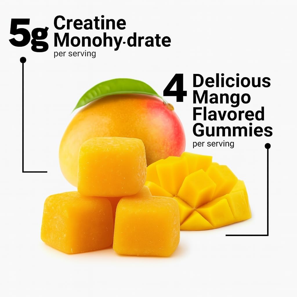 Creatine Gummies 5000mg – Vegan - Muscle Builder – Strength & Energy Support – 120 Count – Mango Flavor – Creatine Monohydrate Supplement for Men & Women 4