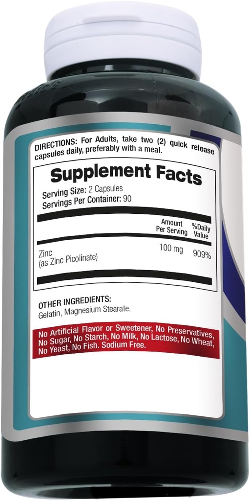 LAB | zinc supplements | zinc 100mg | Zinc Picolinate | Immune Support Supplement | 180 Capsules| zinc supplements | Ultra high Absorption. 3