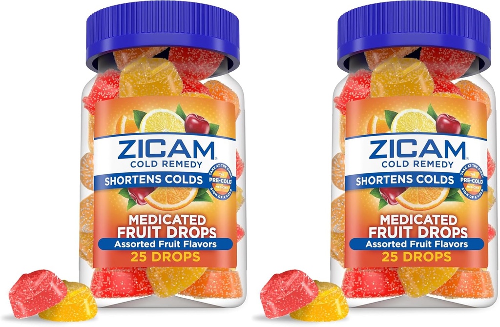 Zicam Cold Remedy Zinc Medicated Fruit Drops, Assorted Flavors, Homeopathic, Cold Shortening Medicine, Shortens Cold Duration, 25 Count (Pack of 2) 2