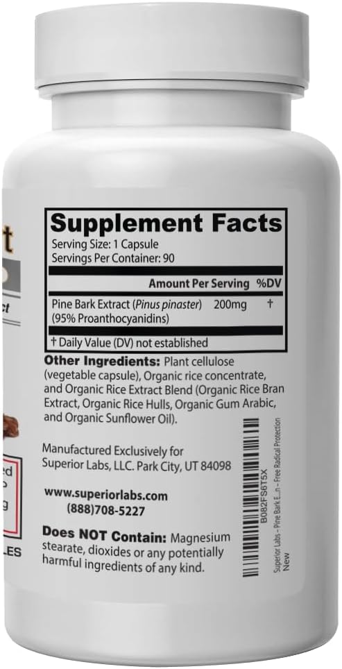 Superior Labs Pine Bark Extract 200 mg – 95% OPC French Maritime Bark, Pure Non-GMO Formula for Healthy Circulation & Blood Flow, Heart, Skin & Hair Support, Free-Radical Defense, 90 Veg Caps 4