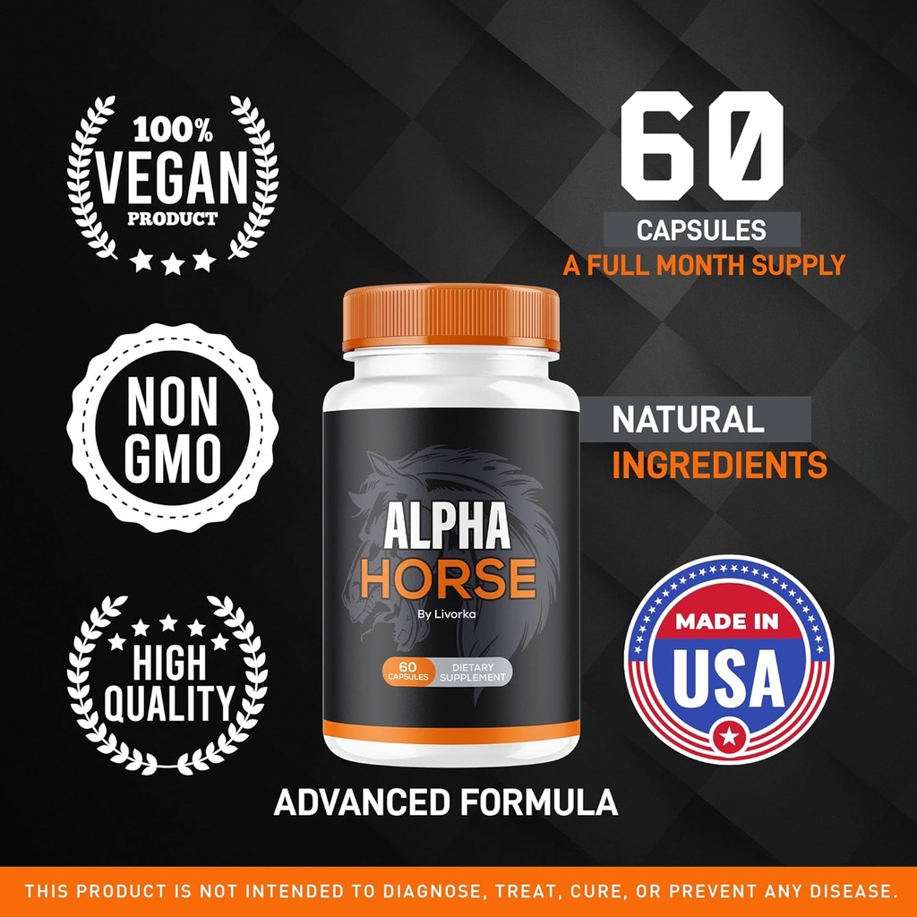 (5 Pack) Alpha Horse, Alpha Horse Pills for Men, Alpha Horse Capsules, Alpha Horse Supplement, Alpha Horse Vitamin All Natural Premium Formula, Alpha Horse Supplement Support, 300 Capsules for 5 Month 5