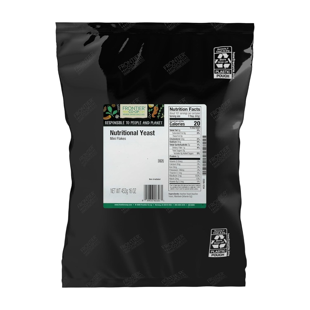 Frontier Co-op Nutritional Yeast Flakes, 1 lb Bulk Bag - Vegan, Fortified, Kosher, Non-Irradiated Seasoning, Dairy-Free Cheese Flavor, Rich in B Vitamins 2