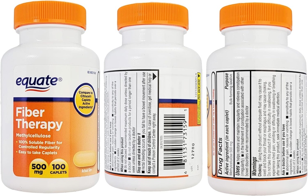 Fiber Therapy Methylcellulose 500 mg 100 Caplets and Vital Volumes Tips Card Bundle 3