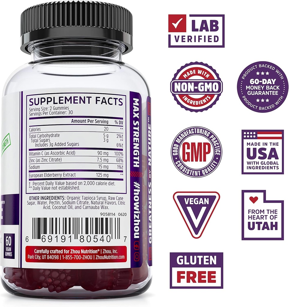 ZHOU Nutrition Elderberry Gummies with Garden of Life Zinc for Immune Health, Antioxidant Support, 60 Gummies & 30mg Zinc 4