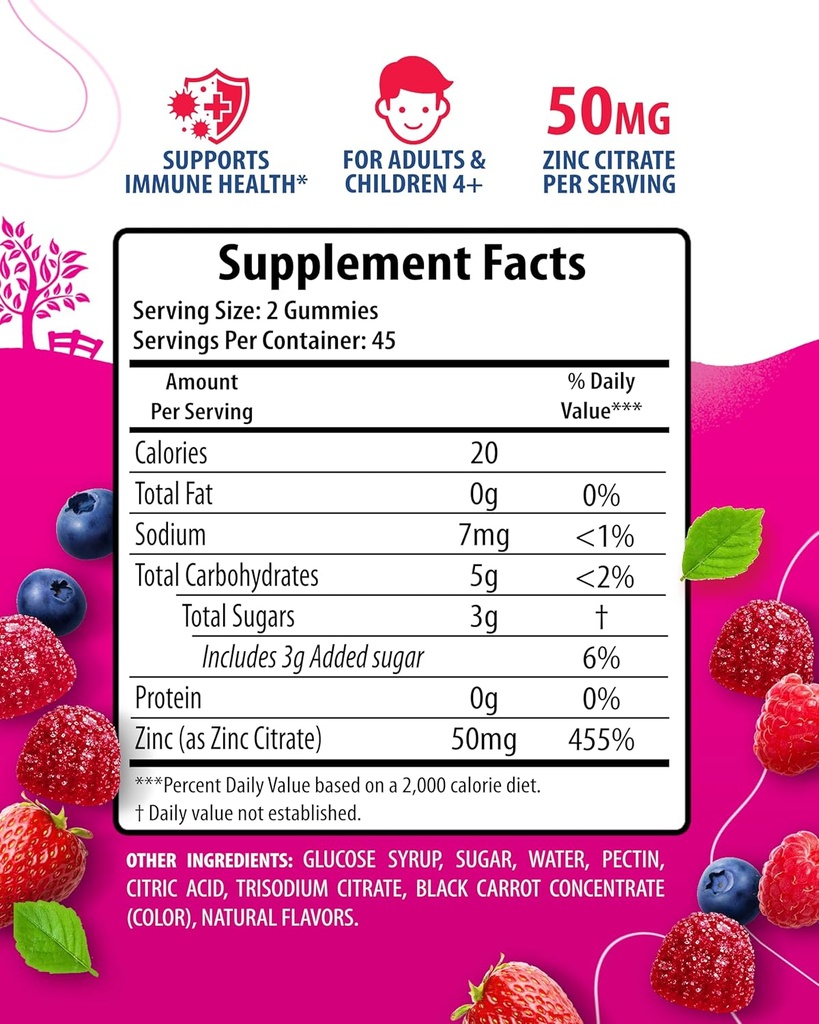 Zinc Gummies for Adults - Zinc Chewable Gummy for Immune Support - Powerful Natural Antioxidant Non-GMO Supplement for Children Men Woman Adults 3