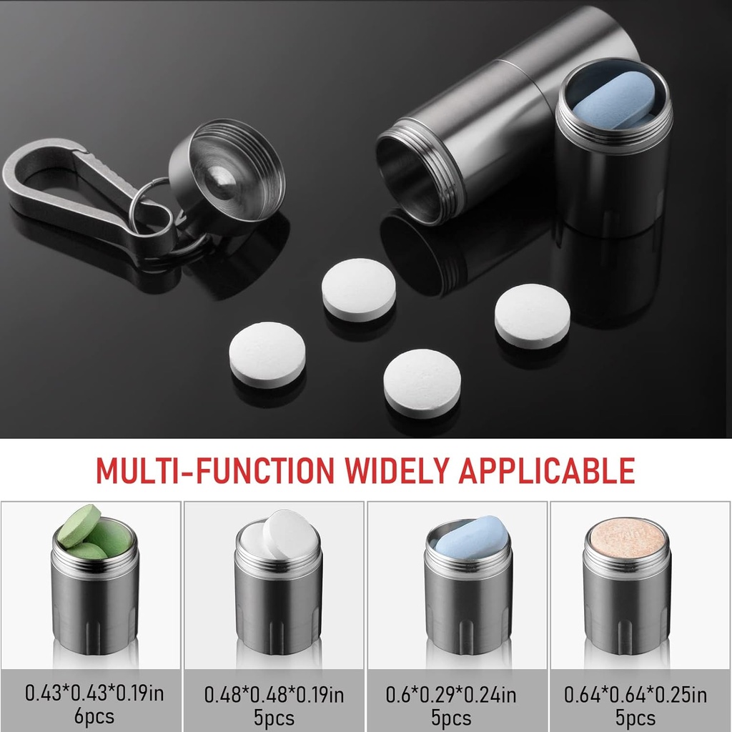 TISUR Titanium Small Pill Holder Keychain, Portable Pill Case Waterproof Pocket Pill Box Container Carrier to Hold Pills, Vitamins, Fish Oil, Supplements 4