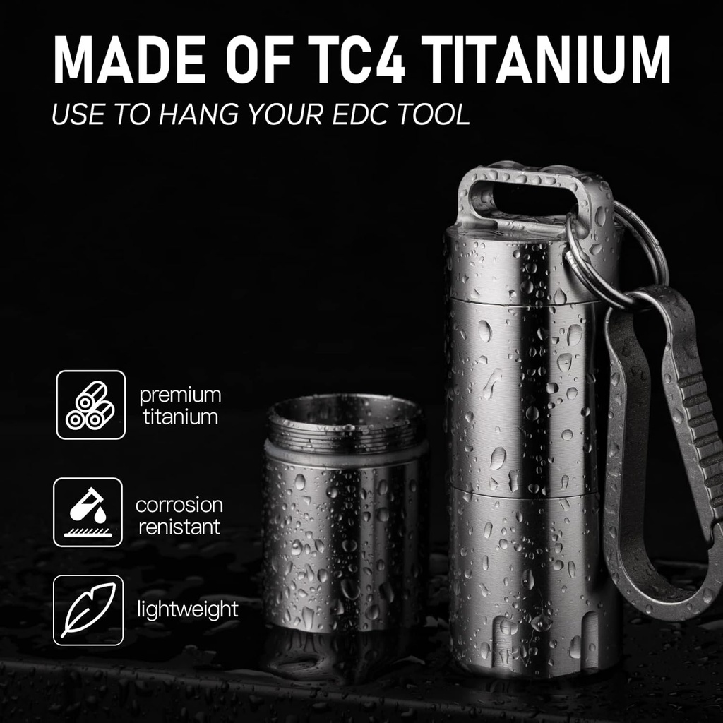 TISUR Titanium Small Pill Holder Keychain, Portable Pill Case Waterproof Pocket Pill Box Container Carrier to Hold Pills, Vitamins, Fish Oil, Supplements 6