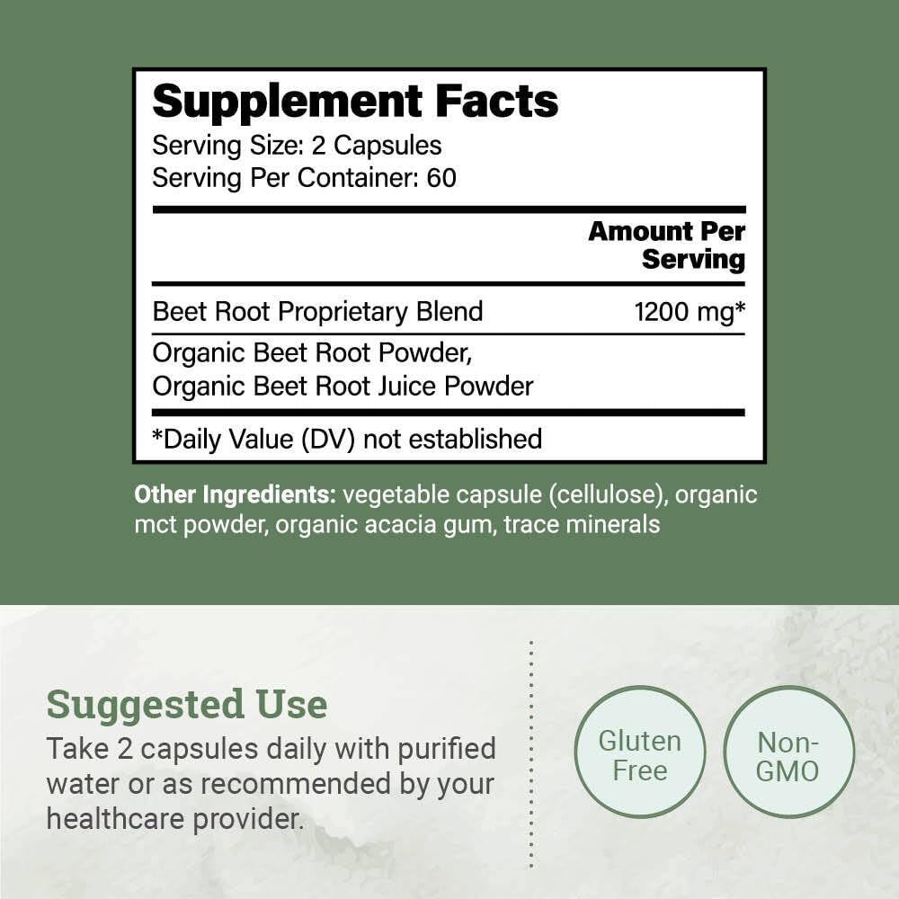 Organic Beet Root Capsules 1200 mg - Beet Root Powder & Juice Blend Supplement for High Blood Pressure and Circulation, Blood Flow Supplement for Men and Women - 120 Capsules 4