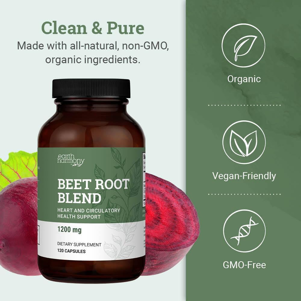 Organic Beet Root Capsules 1200 mg - Beet Root Powder & Juice Blend Supplement for High Blood Pressure and Circulation, Blood Flow Supplement for Men and Women - 120 Capsules 5