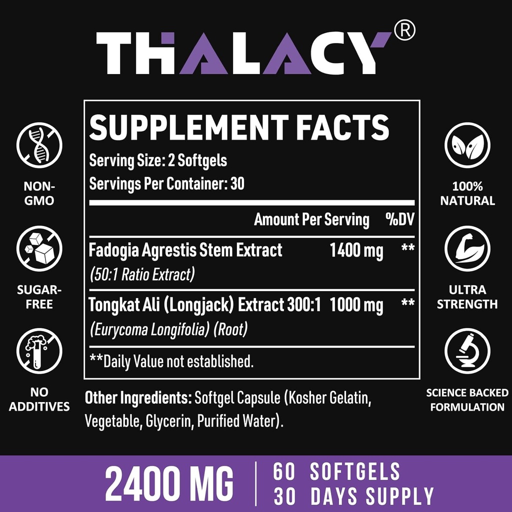 2400mg Fadogia Agrestis Tongkat Ali Supplement - Fadogia Agrestis 1400mg & Tongkat Ali 1000mg Ultra Blend, Maximum Strength, Muscle Mass & Athletic Performance, 360 Softgels 3