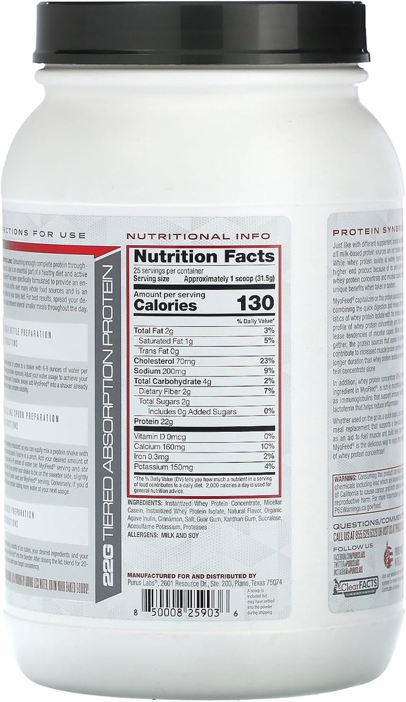 Purus Labs Myofeed Blended Protein | Ultra Filtered Whey Isolate & Concentrate | Soluble Fiber & Digestive Enzymes | 25 Servings (Frosted Cinnamon Roll) 3