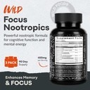 Wild Focus Brain Supplements | Caffeine-Free, Plant-Based Botanicals | Lions Mane, Ginkgo Biloba, Bacopa Monnieri, Lemon Balm | 100% Natural Nootropic | 60 caps 5