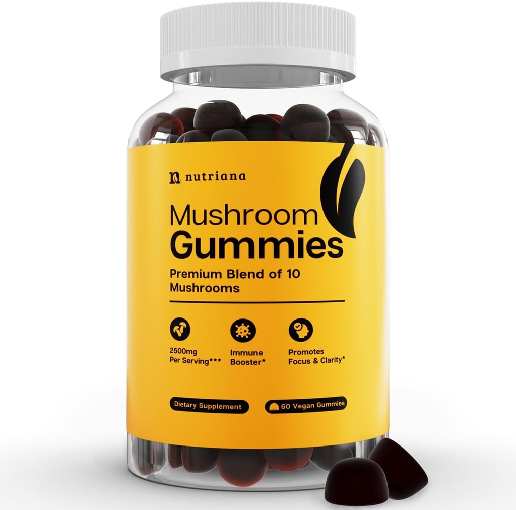 Nutriana Mushroom Gummies Supplement - Focus Gummies with Lions Mane, Shiitake, Turkey Tail, Chaga & Cordyceps - Brain Supplements for Memory and Focus - 60 Immune Support Gummies 2