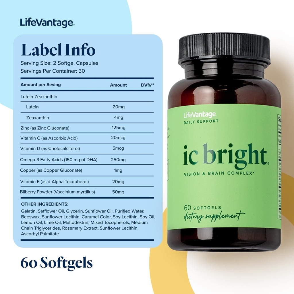 LifeVantage IC Bright 60 softgels, Vision and Brain Complex Supplement Packed with antioxidants, nutrients, and carotenoid for Eye Health That Helps Reduces Eye Strain 4
