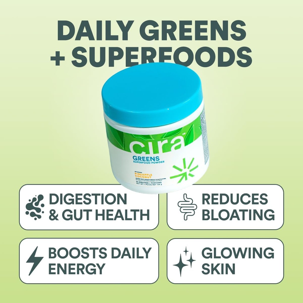 Cira Daily Greens - Naturally Sweetened, Organic Spirulina Superfood Powder with Premium, Antioxidant-Rich Ingredients for Debloating, Digestion, & Energy - Pineapple Coconut, 30 Servings 3