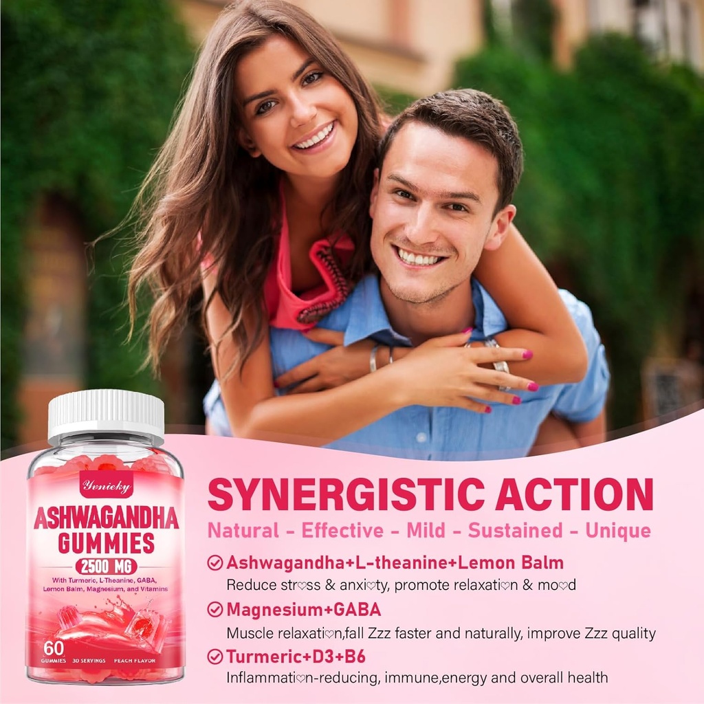 Ashwagandha Gummies 2500mg for Women & Men: Ashwagandha Supplement Gummy Extra Strength with Turmeric, Vitamin D3, L-Theanine, Magnesium - Filled Gummies, Strawberry Flavor, Vegan, Non-GMO 4