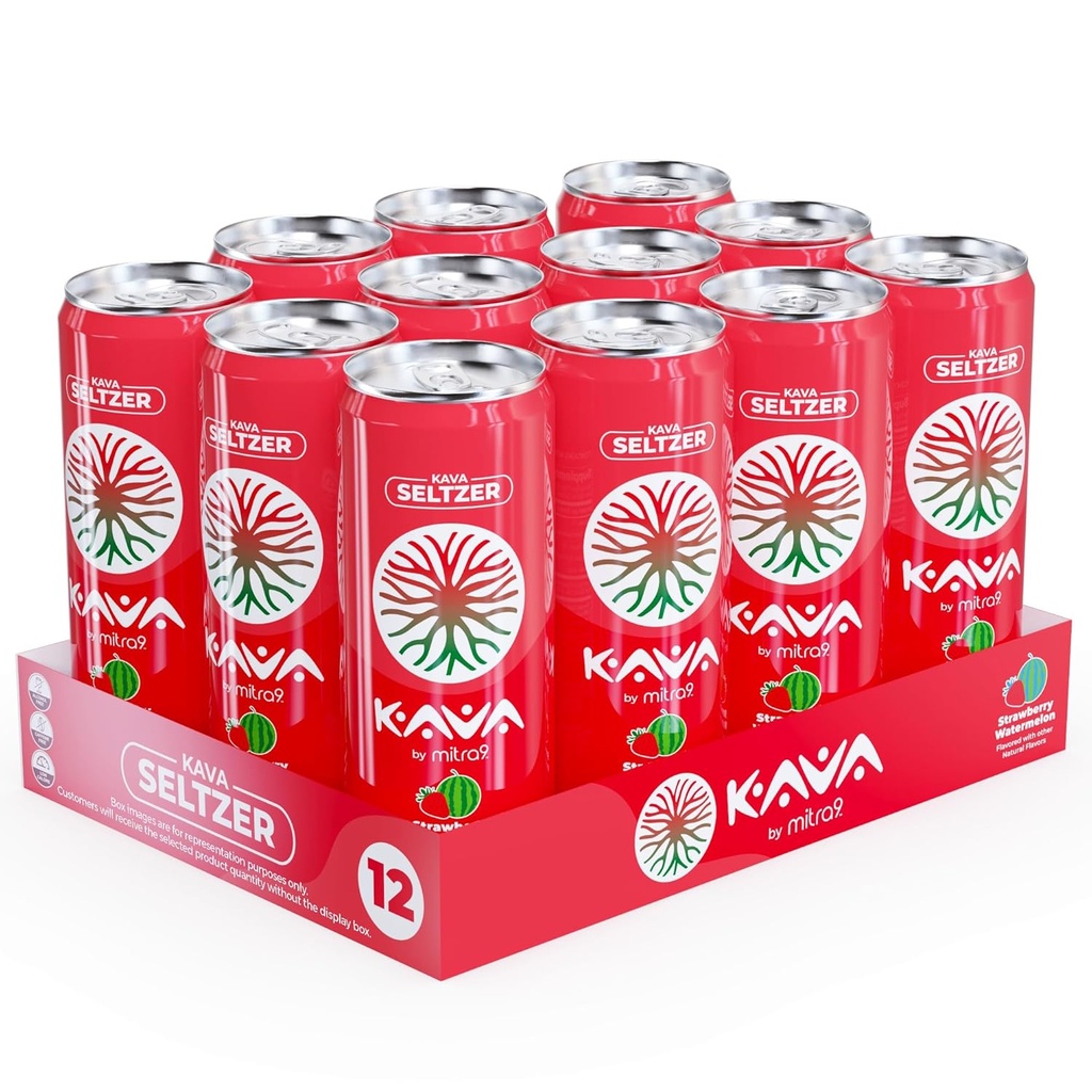 MITRA-9 Botanical Beverages - Strawberry Watermelon Sparkling Kava Drink With Kava Root Extract - Mood Enhancer - Plant Based - Promotes Natural Calm & Clarity (12 Fl. Oz) (12) 2