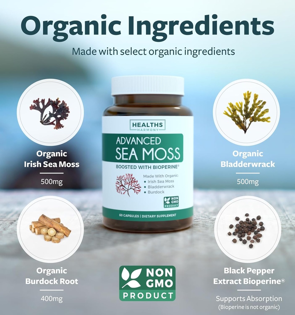 Bundle of Vitamin C Immune Support & Irish Sea Moss - Refresh & Revive Set - Vitamin C Immune Support with Zinc (60 Veg Capsules) & Irish Sea Moss with BioPerine (Non-GMO & Organic) - 60 Caps 6
