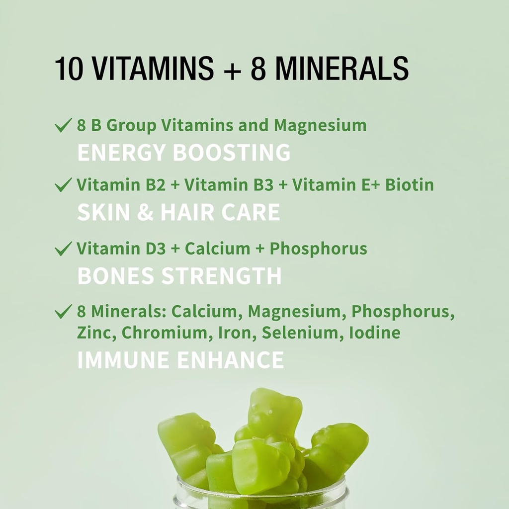 Unichi Women’s Multi-Nutrient Gummy, 18 Essential Vitamins & Minerals Specially Designed for Women, Non-GMO, Lime Flavour, 60 Count 6