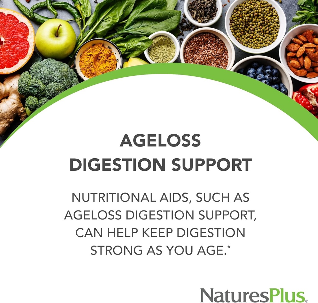 Natures Plus AgeLoss Digestion Support - 90 Capsules - Prebiotics, Live Enzymes & 150 mg L-Glutamine - Gluten Free - 30 Servings 3