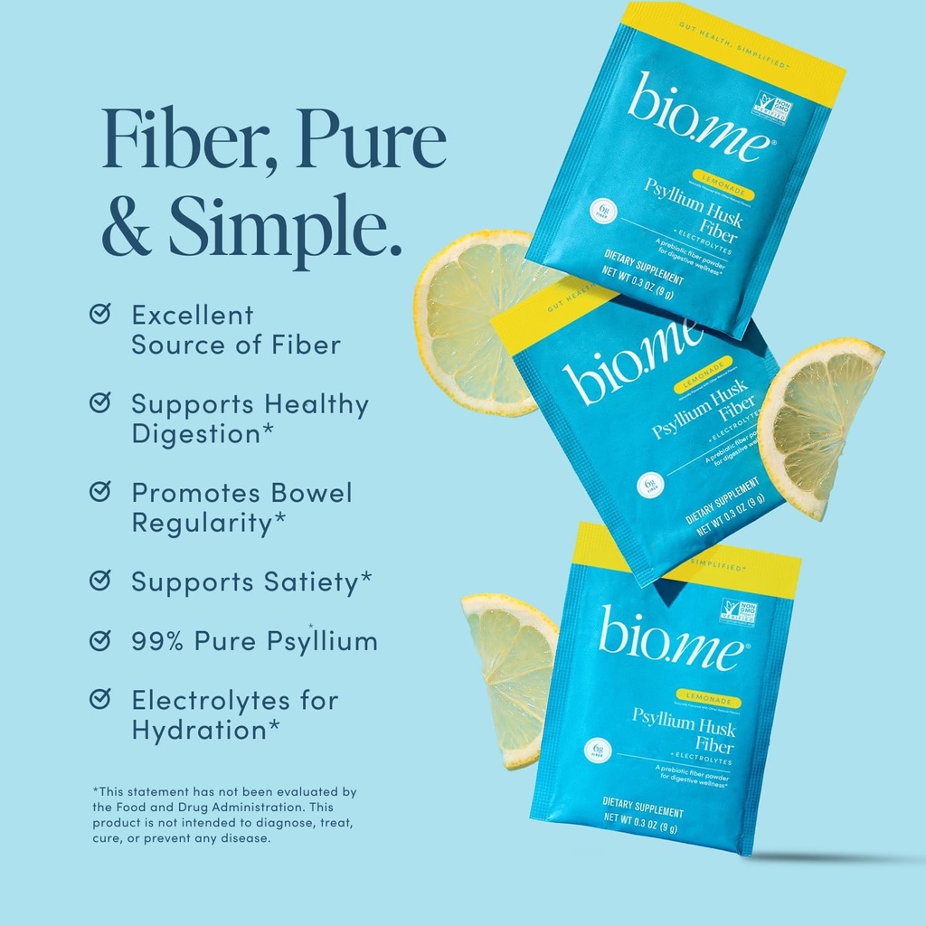 Psyllium Husk Fiber Lemonade 20 Count Travel Packs (6g Per Packet) - Psyllium Husk Powder for Digestive Health & Bloating Relief, Gluten Free, Sugar Free Prebiotic Fiber Powder, Non-GMO Supplement 3