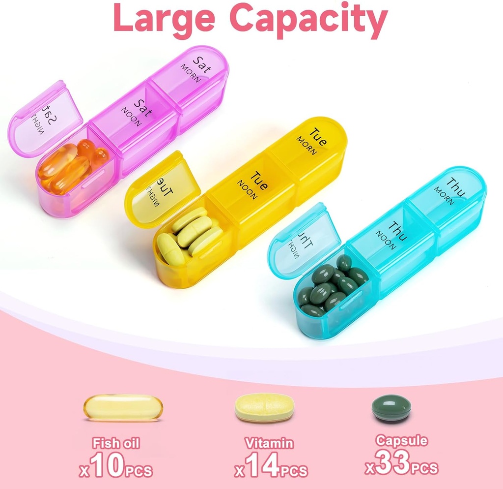 Weekly Pill Organizer 3 Times a Day - Odaro 3 Times a Day Large Pill Box 7 Day, Portable Pill Case, Daily Medicine Organizer for Vitamins,Supplement and Medication(Black) 3